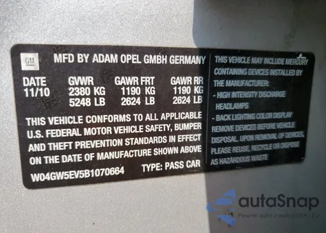 2011 Buick Regal Cxl from USA, damaged, VIN W04GW5EV5B1070664